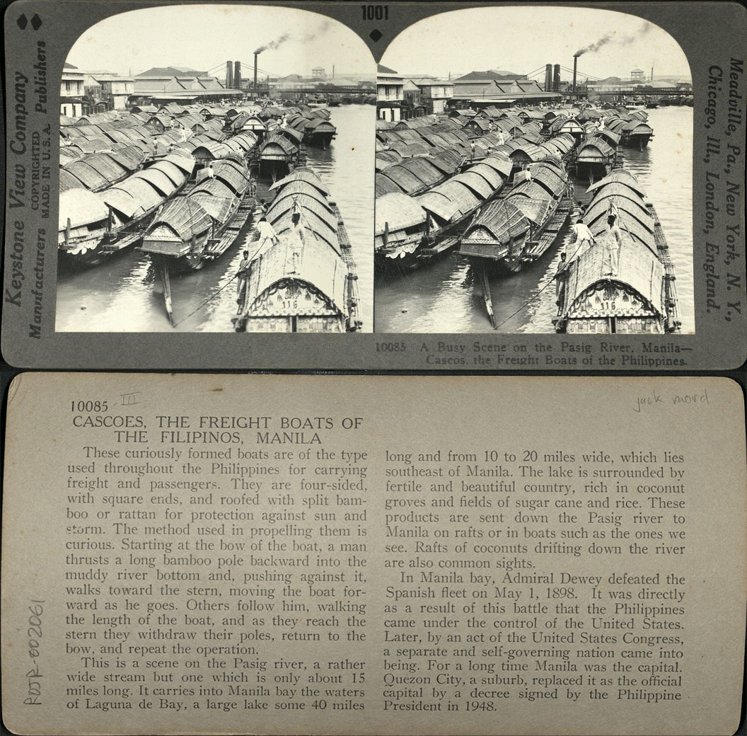 A Busy Scene on the Pasig River, Manila – Cascos, the Freight Boats of the Philippines.